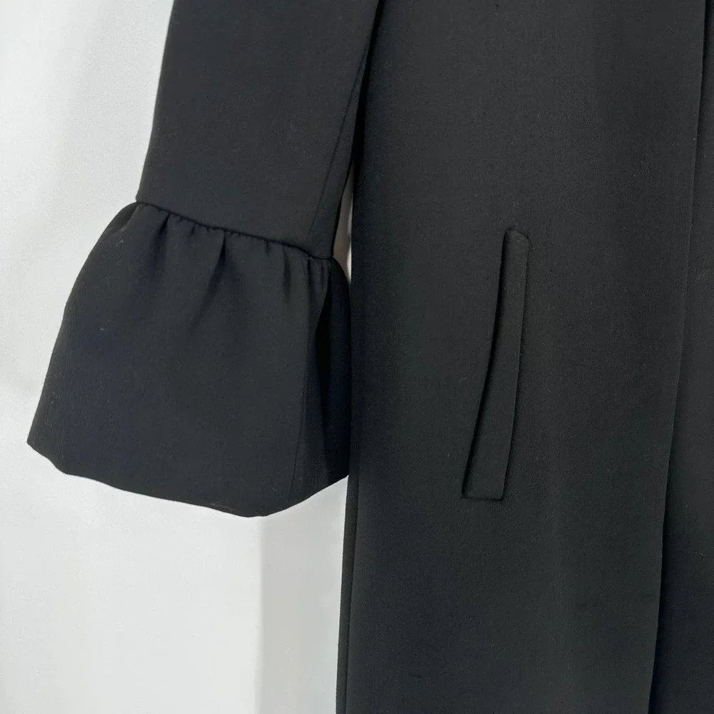 ZARA Bell Sleeve Collarless Coat Long Black Jacket - Picture 7 of 12